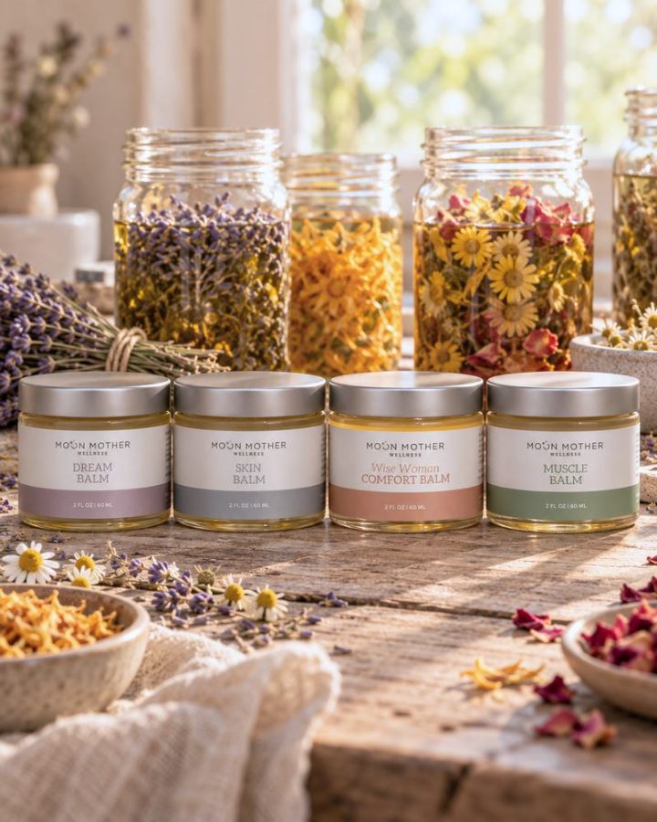 Jars of herbs infusing in oil